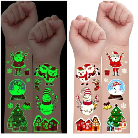 Leesgel Calendrier de l'avent à Remplir, 24 Feuilles Lumineux Tatouage Emphemere Tatouage Enfant pour Decoration Noel, Petit Cadeau Noel Anniversaire Jouet Enfant Pinata