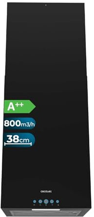 Cecotec Quadratische Insel-Dunstabzugshaube 38 cm Bolero Flux Ict 388000 Black A++. Schwarze Optik, Saugleistung 800 m³/h, 210-W-Motor, Elektronische Steuerung, Beleuchtung, Kohlefilter