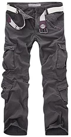 Minetom Homme Cargo Pantalon avec Poches Pantalon De Combat D'Extérieur Pantalon De Travail Activités en Plein Air Pantalon Décontracté A Gris L