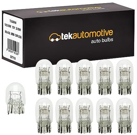 Tek Automotive 580 W21/5W Car Bulb, Brake Light Bulb, Daytime Running Lights for Cars, Stop & Tail Light Bulb 380W 12V 21/5W W3x16Q Capless - Box of 10