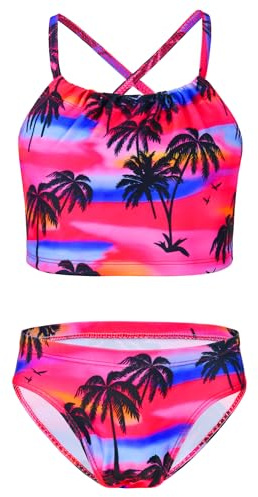 Girls Tankini Swimsuit Sets Size 5 6 Years Old Pink Coconut Tree Print Beach Water Sport 2-Piece Bathing Suit Swimwear