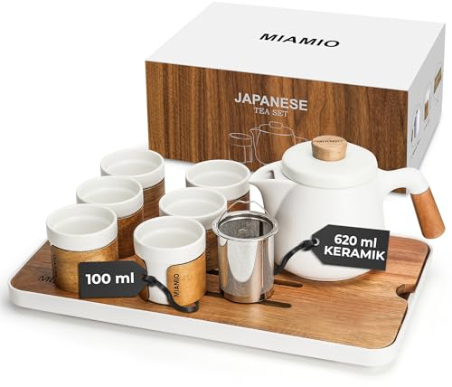 MIAMIO - Ensemble 6 x 100 ml de thé japonais/chinois/Théière asiatique 620 ml avec infuseur de thé, ensemble de tasses à thé japonaises traditionnelles pour les amateurs de thé/hommes/femmes