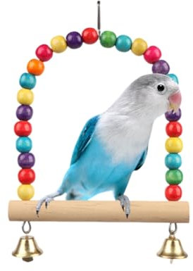 WeddHuis Wooden Bird Swing Chicken Swing with Bell Bird Cage Accessories for Bird Parrot Finches Love Birds Cockatoos Macaws Training