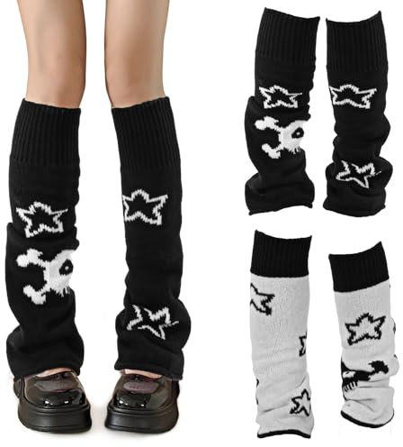 Nogeqi 1 Paar Lose Gestrickte Beinstulpen Gothic Stulpen Damen Leg Warmers Y2K Lange Socken Japanische Lolita Beinwärmer 80er Harajuku Legwarmers Mädchen Kawaii Strickstulpen