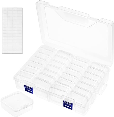 Craft Bead Organiser Storage Box, 28 Compartments Plastic Bead Case Organiser with Hinged Lid, Clear Bead Storage Case Organiser Plastic Nail Art Storage Box for Beads, Diamonds, Jewelry, Earplug