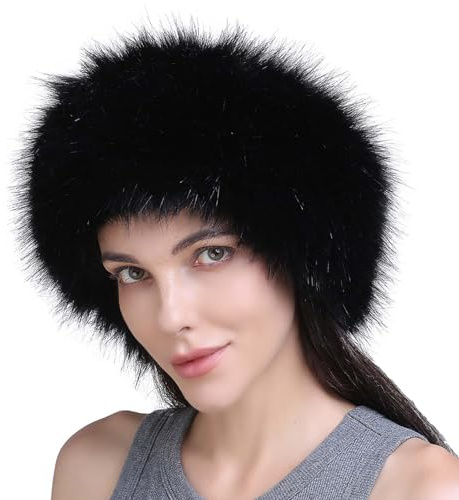 YEKEYI Diadema de piel sintética con elástico para mujer, orejera con calentador de orejas para invierno, gorro cálido para clima frío, gorro de esquí, Negro, Talla única
