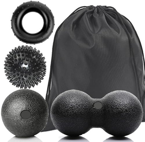 Schwarzes Massagebälle Faszienball Set, Erdnussball, Stachelige, Harte Massagebälle, Lacrosse-Ball, mit praktischer Tasche, Super für zu Hause und zum massieren der verspannten Muskeln