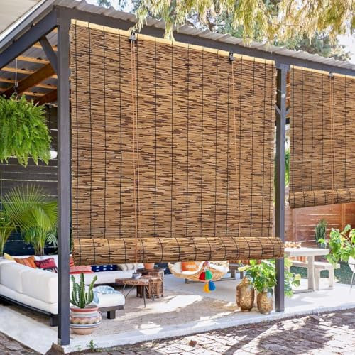Bamboo Shades For Patio, Blackout Bamboo Roller Blinds 40cm 85cm 120cm 135cm 160cm Wide Outdoor Roll Up Shades Sun Protection Privacy Partition