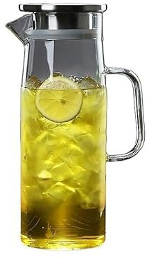 guiling-1986 Brocca Acqua Glass Pitcher with Stainless Steel Lid Water Carafe for Hot/Cold Water, Iced Tea And Juice Drink Caraffa Acqua(1L)