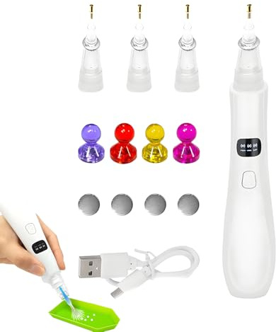 Kustimantu Lápiz de pintura de diamantes de imitación, bolígrafo de punto de estrás, recargable, silencioso, duradero, herramientas de dibujo inalámbricas con 3 modos ajustables para manualidades de