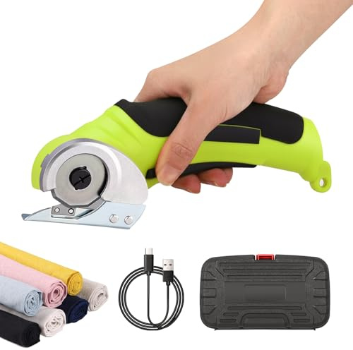 Cardboard Cutter,Electric Scissors with Safety Lock,SK5 Steel Blade,Cordless Rotary Cutter with Storage Box,Electric Crafting Shears for Leather Carpet Plastic Cutting,Sewing,Crafting (Light Green)