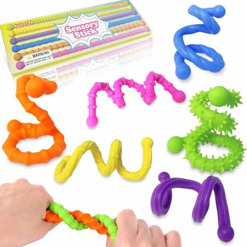 Bambebe Lot de 6 Bâtons Sensoriels Antistress – Jouets Fidget Texturés pour Enfants Autistes, Soulagement de l’Anxiété, Calme et Concentration à l’École ou en Voyage
