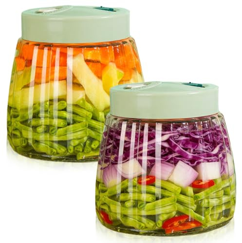 2 tarros de fermentación de 1 l con doble válvula, herméticos de vidrio sin plomo, tarros de fermentación para fermentación de kimchi, chucrut, chucrut, mermelada, nueces, miel