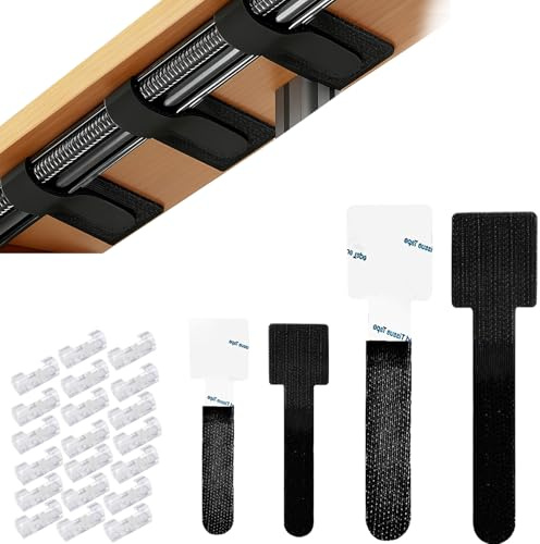 Yolistar 40 Fascette Regolabili Per Gestione Cavi Sotto La Scrivania ,Set Gestione Cavi Autoadesivo, Fascette In E Clip, Organizer Per Scrivania, Muro, Setup Gaming, Supporto Cavi Per Ordine
