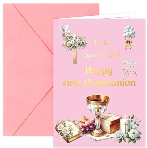 ceiba tree First Holy Communion Card for Girl with Envelope 1 pcs 5 X 7 inch 1st Communion Gift Message inside Bible Scripture