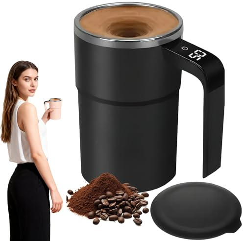 Tasse à Café électrique à Mélange Automatique,Tasse à Mélange Automatique 380ML Avec poignée,Affichage Température,Mélangeur Magnétique en Acier Inoxydable 304 pour Café,Lait,Poudre Protéine (Noir)