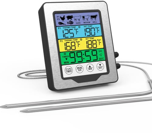 VOBOR Dubbel sond digital kökstermometer, stor LCD och larm, snabbläsning, mattermometer för matlagning BBQ mat kött ugn rostad grill