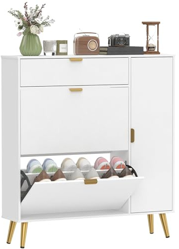HOMCOM Meuble à Chaussures 12 Paires 2 Tiroirs 99,4x23,8x106,6cm Blanc