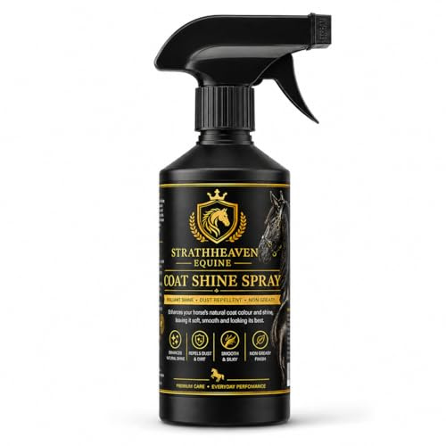 Strathheaven Equine Coat Shine Spray for Horses – Non Greasy Gloss Finish, Dust Repellent, Silky Smooth Coat Grooming Spray for Everyday Use, Shows & Events (250ml/8.45 fl oz)