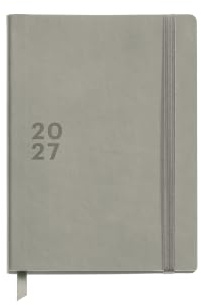MIQUELRIUS MR22979 - Agenda Annuel 2027, Gris, Format Plus 155 x 213 mm, 1 Jour Par Page, Back To Basics, Couverture Similicuir, Reliure Cousue, Fermeture Élastique, Papier 100 g/m², FR/EN