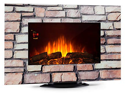 Klarstein Colmar - Foyer électrique, radiateur soufflant, Verre, jusqu'à 2000 Watts, rétroéclairage LED à 7 Couleurs, Effet Flamme, Effet Pierre, télécommande Incluse, Gris