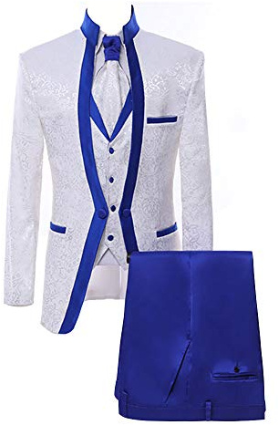 Paisley Slim Fit White Premium Floral Tuxedo Prom Wedding Groom 3 Pieces Suits