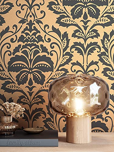 NEWROOM Papier peint Or Brillant Intissé - Baroque Noir Ornements Somptuosité Glamour