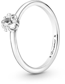 Pandora Moments Celestial Anillo solitario con estrella centelleante de plata de ley con circonita cúbica transparente, talla 50