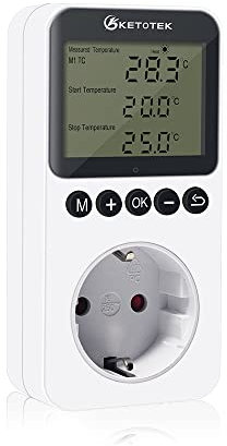 KETOTEK Digital Thermostat Steckdose Tag Nacht Temperaturregler Steckdosen 100-250V Heizung Kühlung Temperaturschalter mit Fühler Timer Regler für Gewächshaus Reptilien Kühlschrank