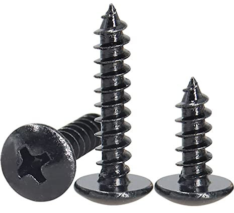 FandWay 100Pcs Self Tapping Screws Black,M5 Wood Screws Assortment,Truss Head Self Drilling Screw,Round Head Sheet Metal Screw Phillips/Cross Drive for DIY WoodWork Repairs.