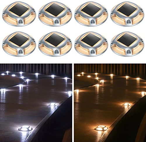 AGPTEK 8 x solcellslampor för utomhusbruk IP68, vattentät marktändning med 2 belysningslägen för trädgård, gård, uppfart, trappor, trottoarer, korridorer, uteplats, gräsmatta
