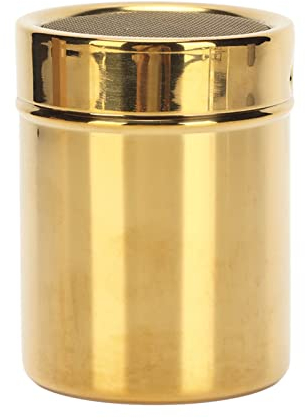 Powder Shaker, Stainless Steel Rust Resistance Powder Shaker Can, Gold Fine Mesh Powder Sugar Shaker for Kitchen
