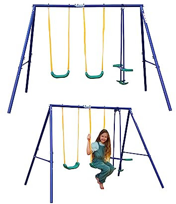 MUWO Play Frame, Elliot, Swing Set with Slide, Seesaw and Rocker, 350 x 220 x 180 cm, 250 kg Load Capacity