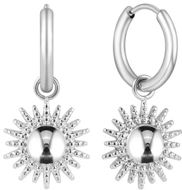BONNYBIRD® Silber Creolen mit Anhänger Sonne - Damenohrringe aus Edelstahl, Hängend