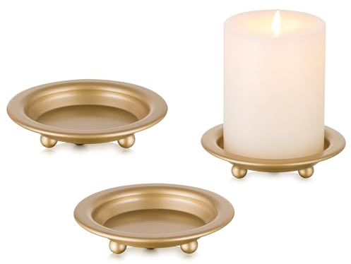 Inweder Eisen Kerzenständer Gold-Kerzentablett: 3er Kerzenteller Rund für Stumpen- und Wachskerzen Stumpenkerzenständer Set Dekorativer Kerzenleuchter für Weihnachten Hochzeit Party Wohnzimmer