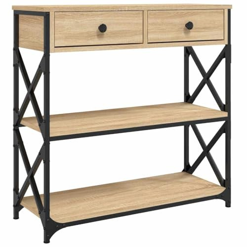 vidaXL Mesa Consola, Mesita de Sofá con Almacenaje, Mesa Auxiliar, Mesa para Pasillo Salón Entrada Recibidor, Madera de Ingeniería Roble Sonoma