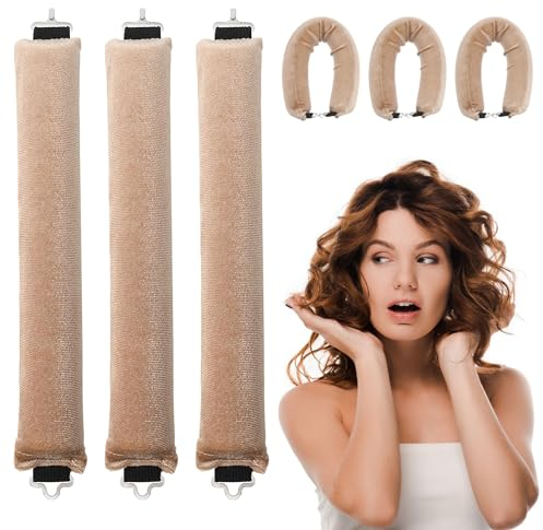 3Pcs Bigodino Lungo per Boccoli,Bigodini Grandi,Bigodini Morbidi per Dormire,Tubo Capelli Mossi,Heatless Hair Curler,Strumento per Lo Styling Dei Fai-Da-Te (Champagne)