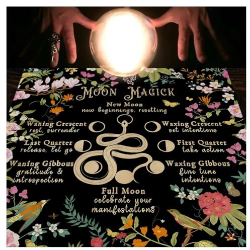 Wisafory Mantel de cartas del tarot, luna, fases, flores, altar, espiritual, altar, tarot, brujería, astrología, mantel cuadrado, tapiz celestial, estilo 10, 75 x 75 cm