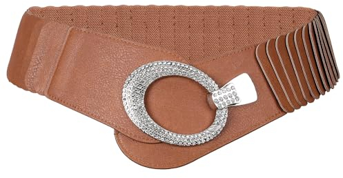 irisaa breiter Damen Gürtel Elastischer Taillengürtel, Hüftgürtel Stretch Gürtel mit Hakenverschluss, Damen Taillengürtel 2020:Braun Strass, Damen Taillengürte Größe:ONE SIZE