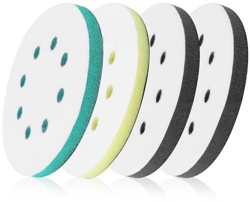 4 PCS Upgraded Foam Sanding Pads for Orbital Sander, 125mm Sponge Polishing Buffing Pad Discs for Drill, 8 Holes Soft & Hard Cushion Sponge Buffer by Elechiakan, Impact Resistant Low Noise