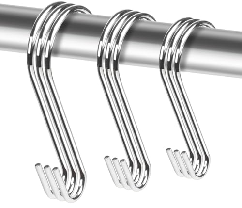 adorbox 24 Pack Kitchen Hooks S Hooks for Hanging Metal Hanging Hooks Mixed Size Multifunctional Silver S Hanger Hooks for Garden-3 Sizes(2.4/3/4inch)