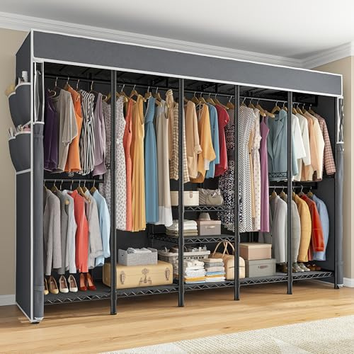 Raybee 90.6 W Extra-Large Clothes Rack with Cover, Freestanding Clothing Racks for Hanging Clothes, Heavy Duty Closet Organizer System, Portable Wardrobe Closet, Adjustable Garment Rack, Black