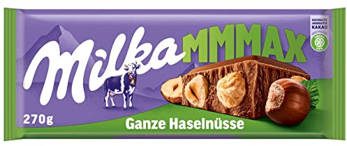 Milka Ganze Haselnüsse 1 x 270g I Großtafel I Alpenmilch-Schokolade I mit ganzen Haselnüssen I Milka Nuss-Schokolade aus 100% Alpenmilch I Tafelschokolade (Packung mit 10)