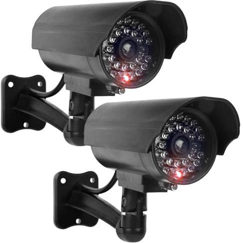 Lot de 2 caméras factice d'extérieur avec LED clignotante rouge - Caméra de surveillance factice - Pour l'intérieur et l'extérieur