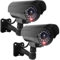 2 cámaras de seguridad para exteriores, falsas cámaras de seguridad con LED rojo intermitente, CCTV Dummy Cámara de seguridad falsa cámara de seguridad falsa cámara de vigilancia falsa para exterior e
