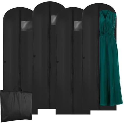 4 Stück Kleidersack Lang 180 x 60cm,Faltbarer Kleidersack mit Reißverschluss, Feuchtigkeits- und Staubschutz，Hochzeit Kleidung Tasche, Abendkleid Kleidung Tasche