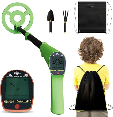 ACXIN Detector de metales para niños, altura regulable (70 – 95 cm), bobina de búsqueda impermeable de 16,5 cm, pantalla LCD, peso ligero, detector de metales para principiantes y caza del tesoro en