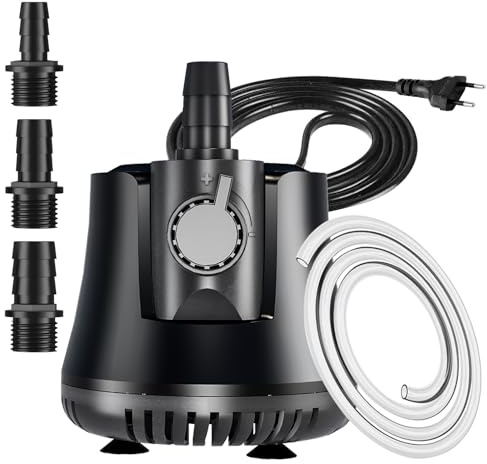 Bomba de Agua Sumergible 60W 3500L/H Bomba de Acuario con Interruptor Ajustable + Cable de 1.8 Metros + 3 Boquillas, Motor Fuente de Agua Ultra Silencioso Para Acuarios, Jardines, Fuentes, Estanques