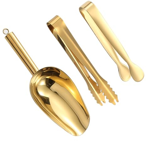 FSSTUD Lot de 2 pinces à glaçons en acier inoxydable - Petites pinces à sucre - Pinces de service pour buffet, goûter, dessert, avec 1 pelle à glaçons en métal - Pelle à glaçons pour bar à domicile