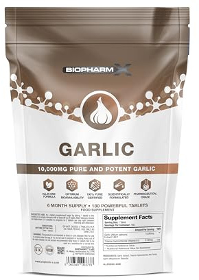 Odourless Garlic Tablets 10000mg – 180 Vegan Tablets - High Strength Allicin-Rich Garlic Supplement for Heart, Cholesterol & Immune Support